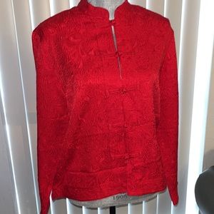 Chico's Design Silk Print Red Jacket